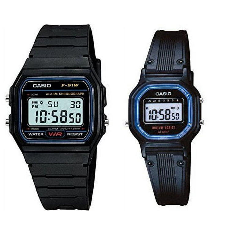 Casio F91W-1/LA11WB-1 Men's and Women's Resin Band Alarm Chronograph Digital Watch Set