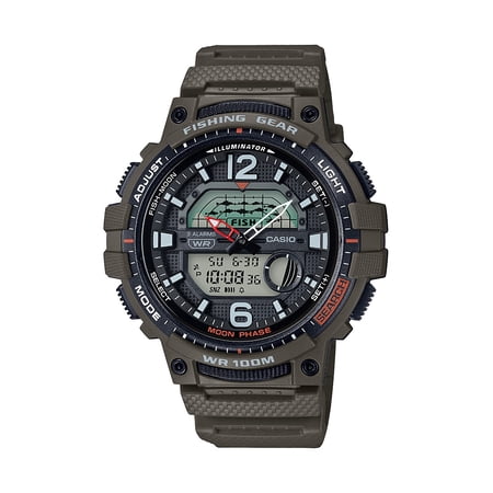 Casio Fishing Timer and Moon Graph Analog-Digital Watch, Green Resin, Plastic strap