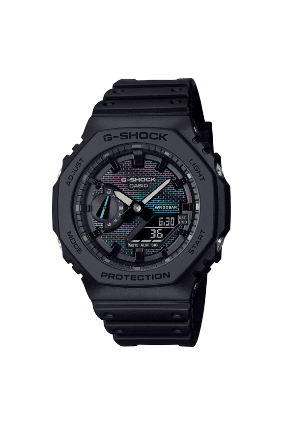 Casio G-Shock Analog Digital Black Watch with Rainbow Color Dial (Model: GA2100RW-1A)