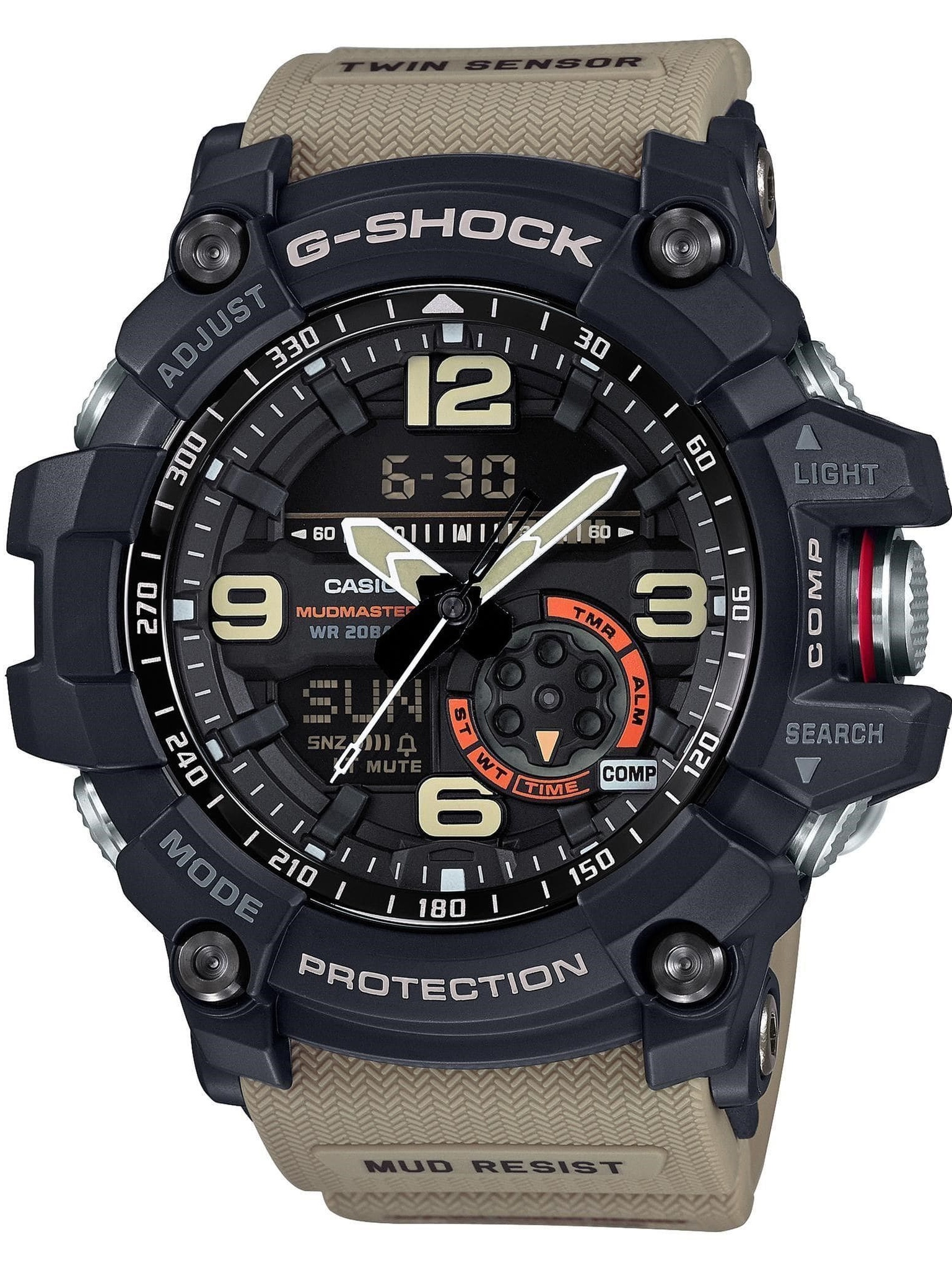 Casio G-Shock Black Dial Tan Resin Strap Mens Watch GG1000