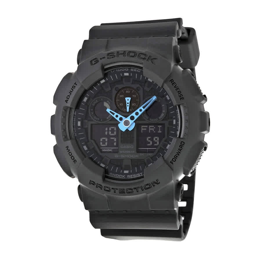  Casio Men's G-Shock Analog-Digital Watch GA-100C-8ACR,  Grey/Neon Blue : G-SHOCK: Clothing, Shoes & Jewelry