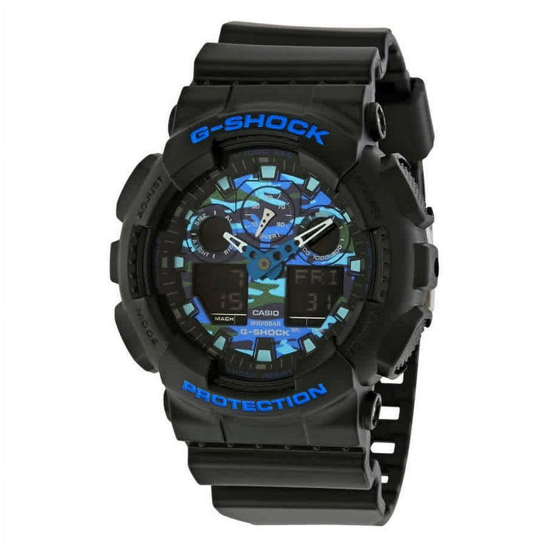 Casio G-Shock Men's GA100CB-1A Ana-Digital Watch - Black/Blue Camo Dial - Black Rubber Strap
