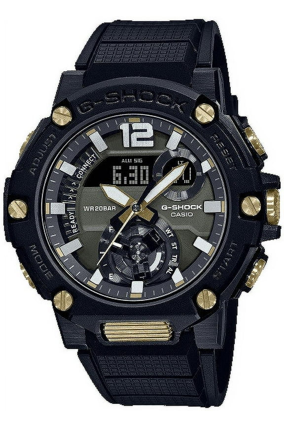 G-Shock Men's G-Steel Bluetooth Tough Solar Gold Tone Pushers Black Watch GST-B300B-1A