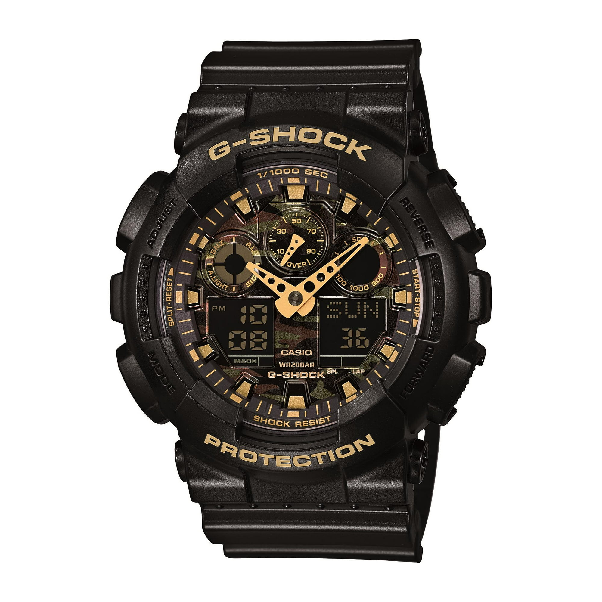 telescoop lettergreep buitenaards wezen Casio G-Shock XL Analog Digital Black w/ Gold Camo Face - Walmart.com