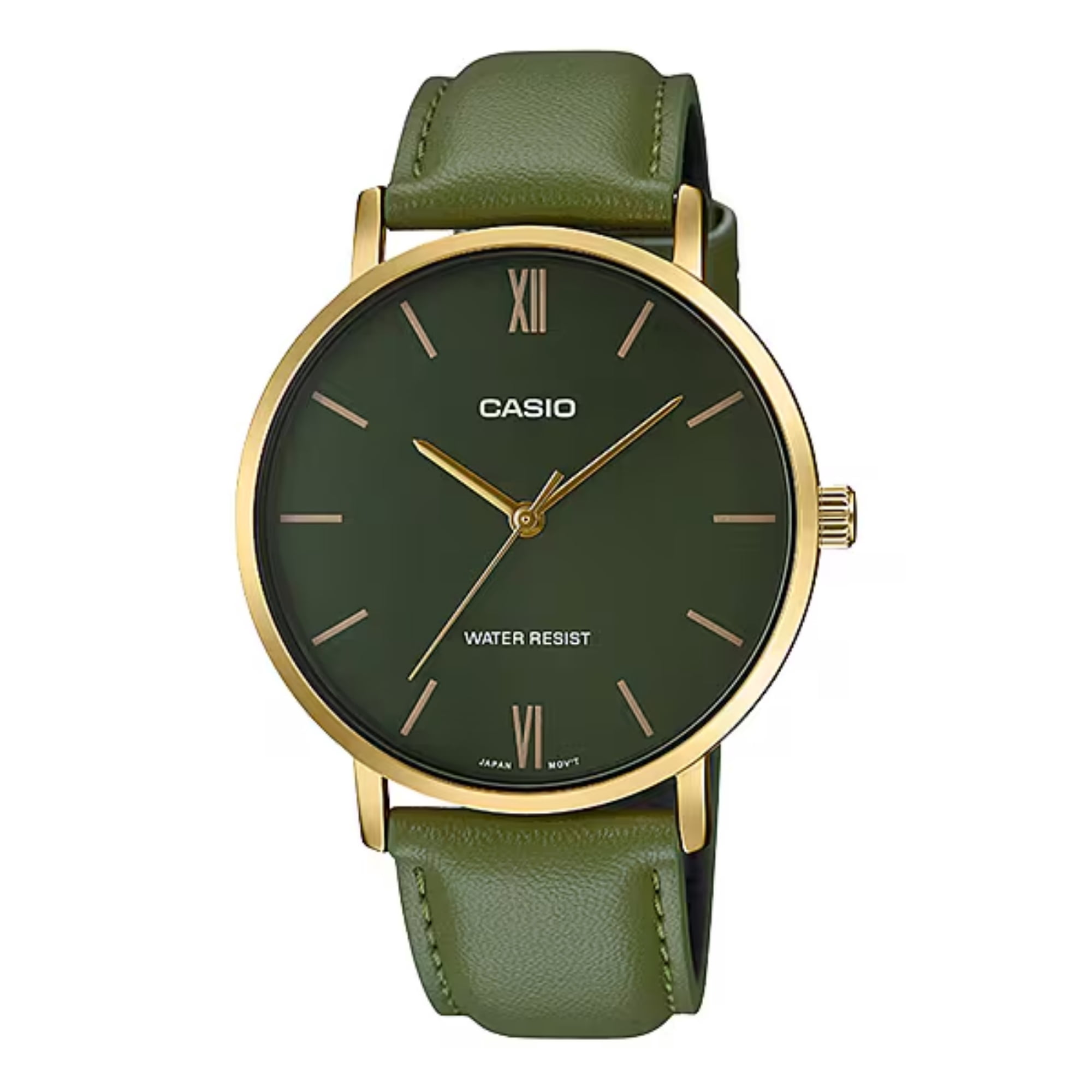 Casio Men’s Green Leather Analog Watch with Green Dial - MTP-VT01GL-3BUDF