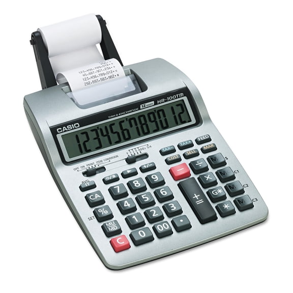 Casio HR-100TM Two-Color Portable Printing Calculator, Black/Red Print, 2 Lines/Sec
