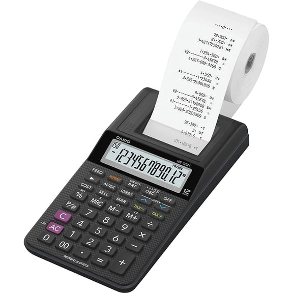 Casio HR-10RC Mini Desktop Printing Calculator | Portable | 12-Digit Display | One-Color Printer | Tax & Currency | Ideal for Taxes, Bookkeeping & Accounting Tasks, Black