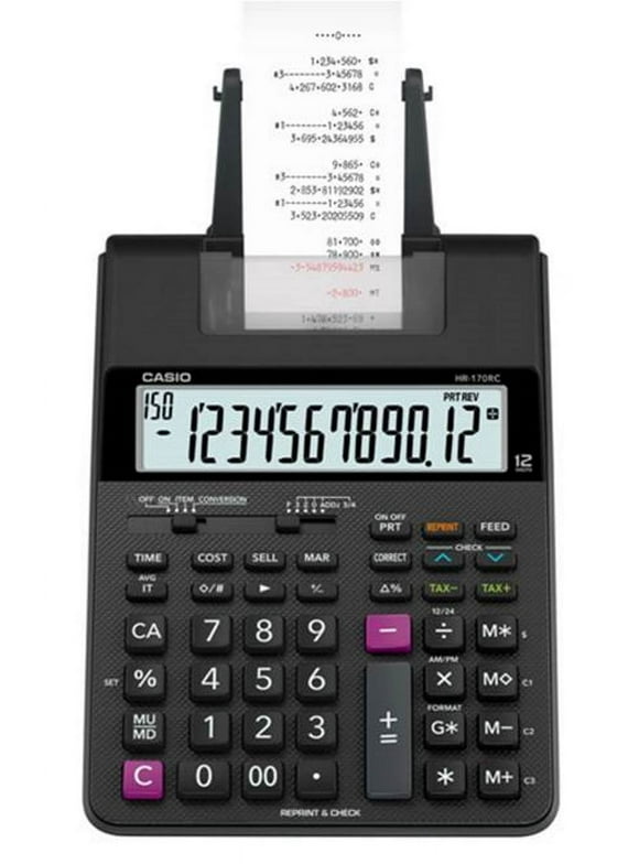 Casio HR-170RC Printing Calculator, 2-Color 12-Digit Display, Black