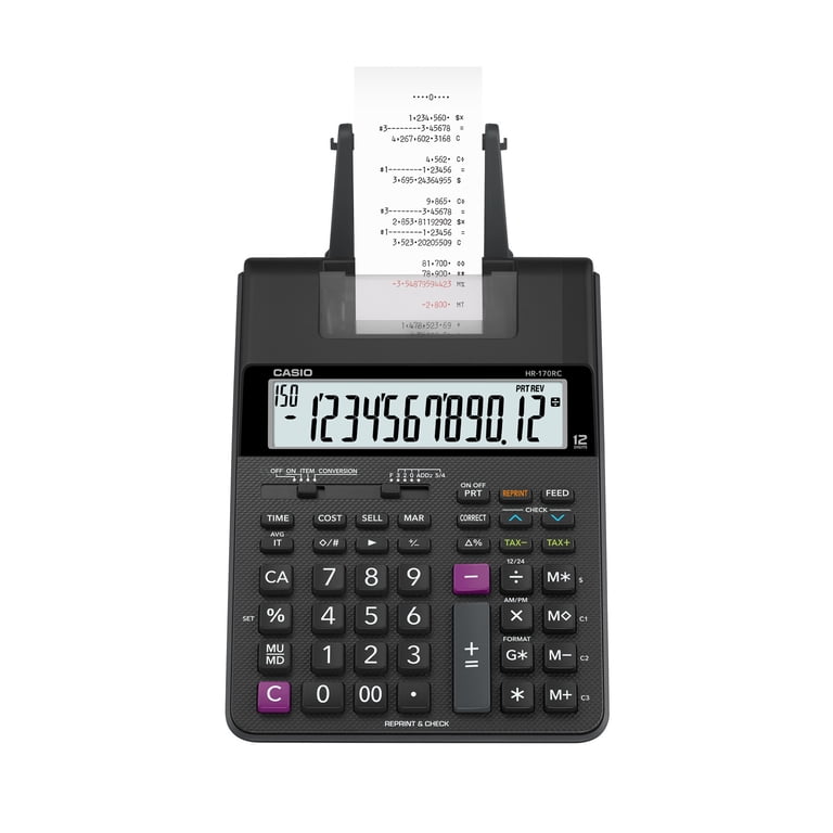 Casio HR-170RC 12-Digit Display Printing Calculator, Battery