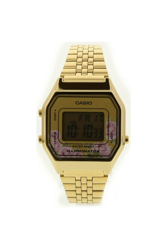 LA680WGA-4C Ladies Vintage Gold Stainless Steel Digital with Flowers Watch