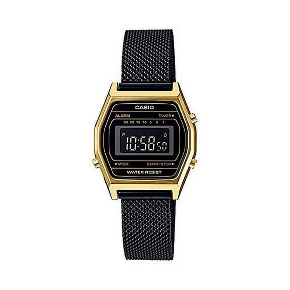 Casio LA690WEMB-1B Women's Vintage Youth Gold Tone Black Mesh Band Alarm Chronograph Digital Watch