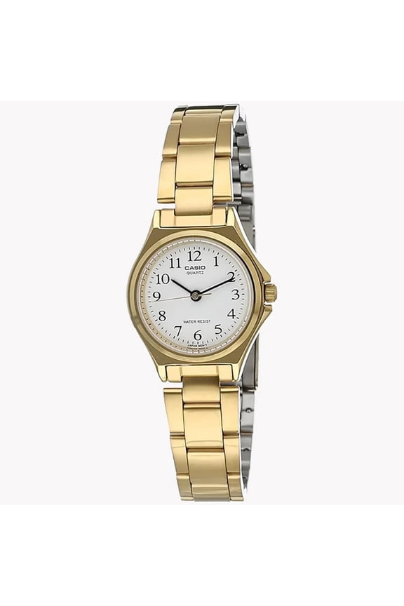 Womens White Dial Analog Watch with Gold Bracelet - LTP-1130N-7B