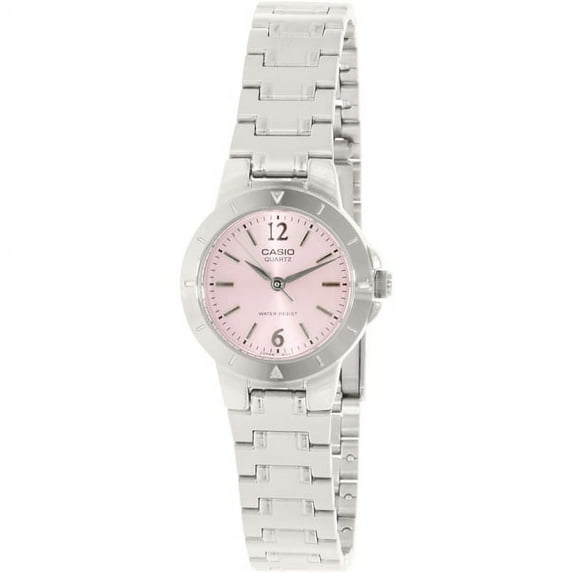 Casio LTP-1177A-4A1 Women's Casual Silver Stainless Steel Analog Watch w/ Pink Dial & Notched Bezel