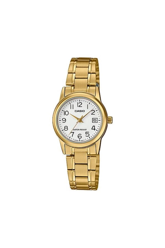 Womens Gold Analog Watch White Dial Steel Bracelet - LTP-V002G-7B2UDF