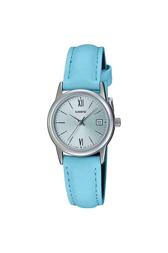 LTP-V002L-2B3 Women's Standard Blue Leather Band Blue Dial Date Watch
