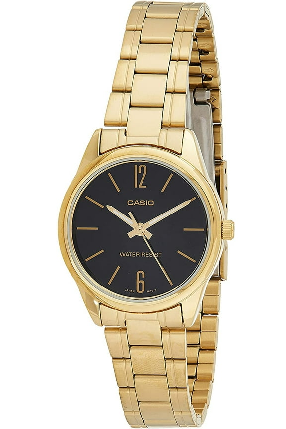 LTP-V005G-1B Women's Standard Analog Gold Tone Black Dial 3-Hand Analog Watch