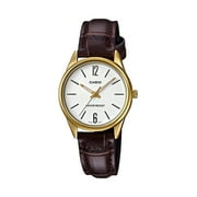 Casio Womens Gold Tone Analog Watch White Dial and Brown Leather Strap -