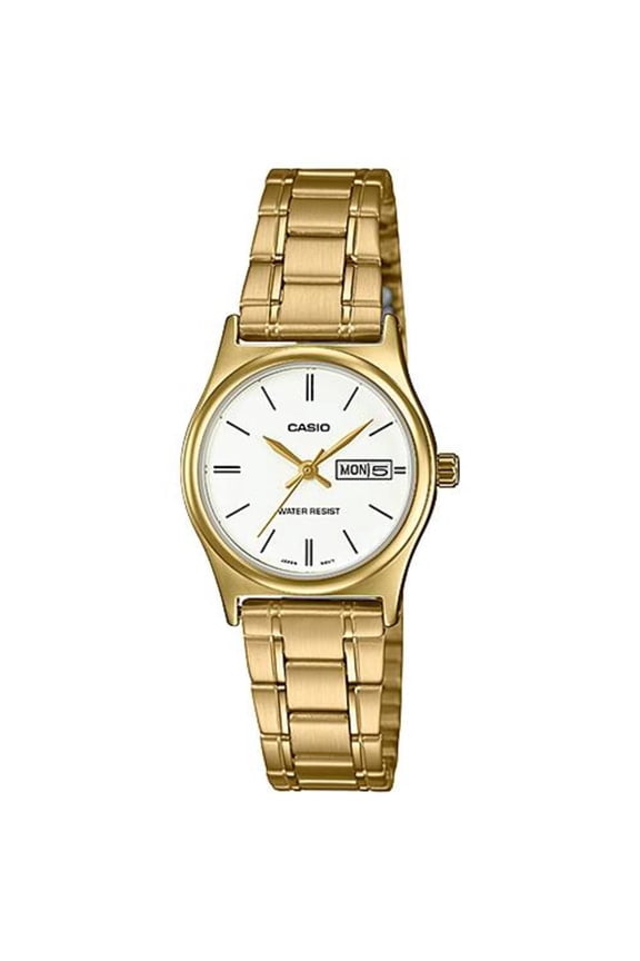 Womens Gold Stainless Steel Watch with White Dial - LTP-V006G-7BUDF
