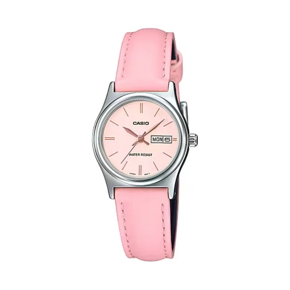 Casio Womens Pink Leather Strap Watch Pink Dial - LTP-V006L-4BUDF