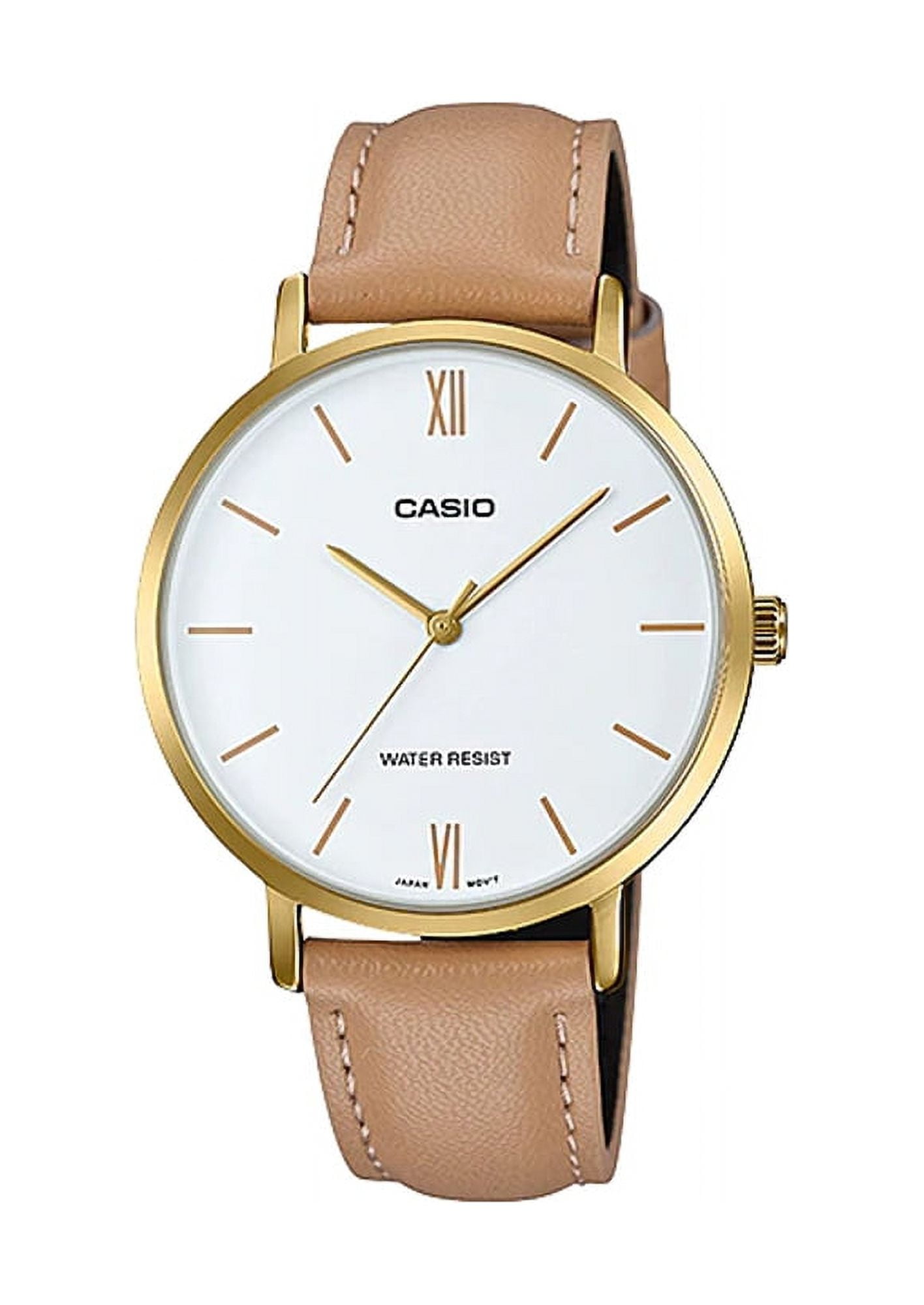 Casio Women’s Tan Leather Strap Analog Watch with Gold Case - LTP-VT01GL-7BUDF