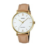 Casio Women s Tan Leather Strap Analog Watch with Gold Case - LTP-VT01GL-7BUDF