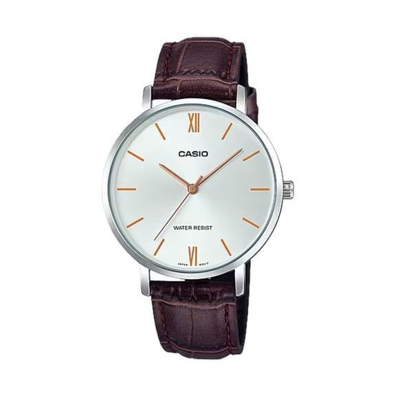 Casio Women’s Silver Dial Brown Leather Strap Watch - LTP-VT01L-7B2UDF