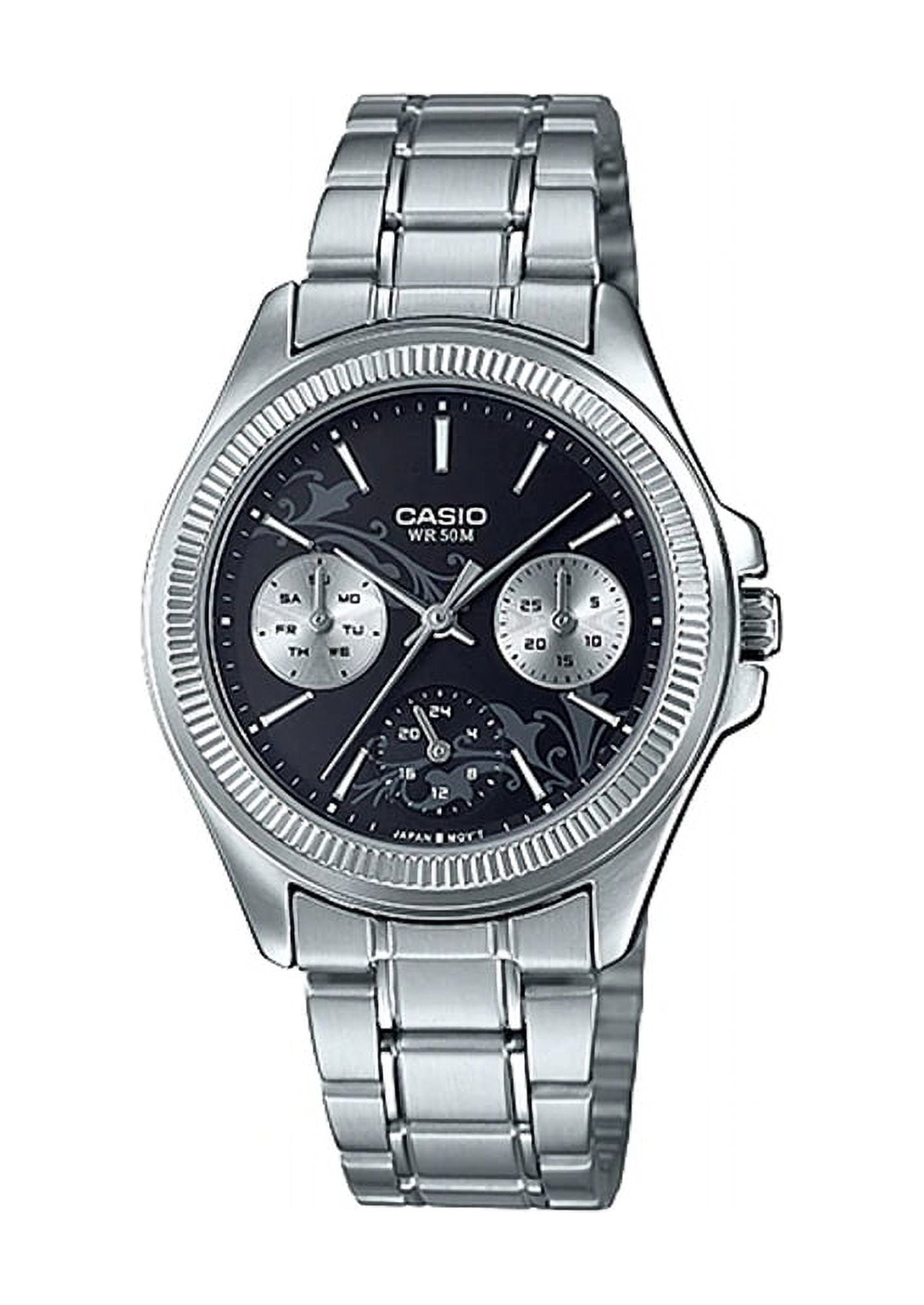 Casio LTP2088D 1A2V Women s Stainless Steel Black Dial Multifunction Dress Watch Walmart