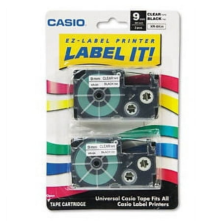 Casio Label Printer Tape For CWL300 9mm Tape BlackOnClear 2 Pack