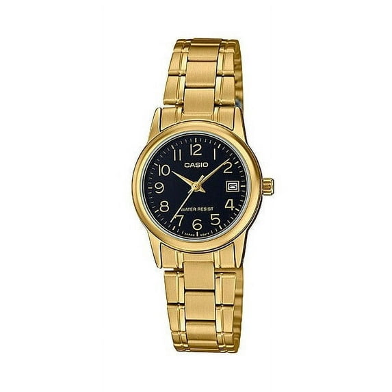 Casio Ladies Gold Tone Stainless Steel Black Dial Quartz Analog Watch LTP-V002G-1B