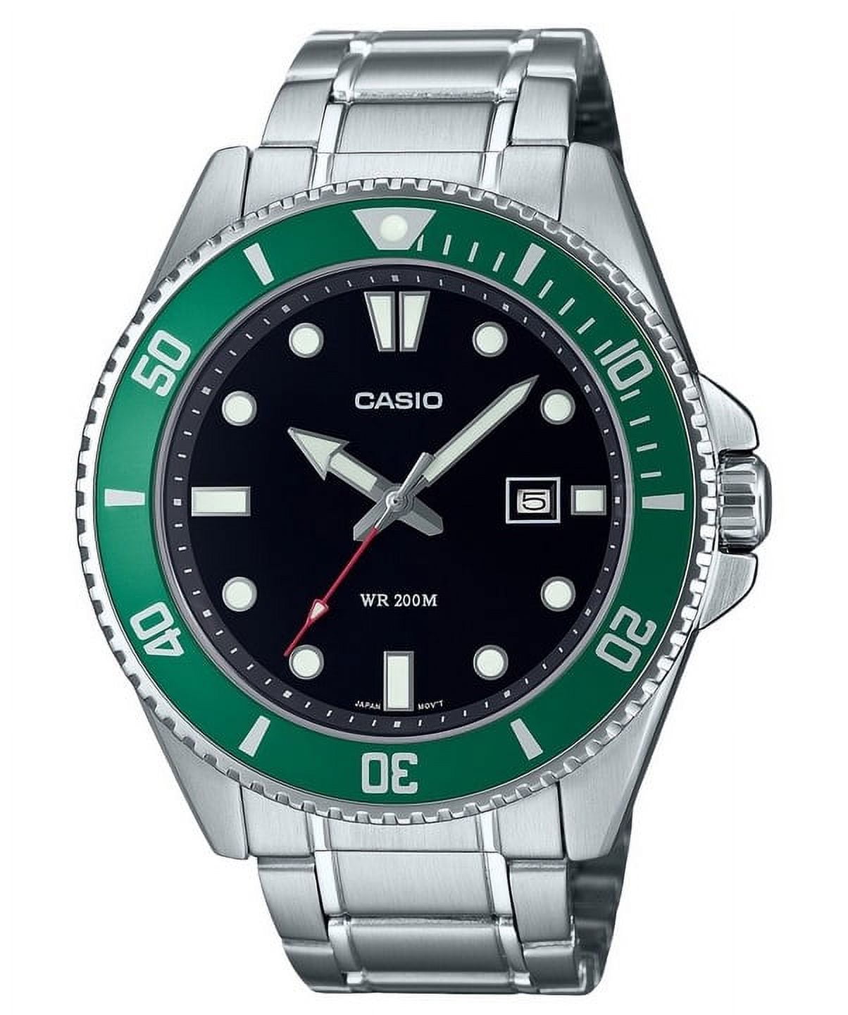 Casio Men's Divers Watch, 200M WR, Green Bezel, Stainless Steel