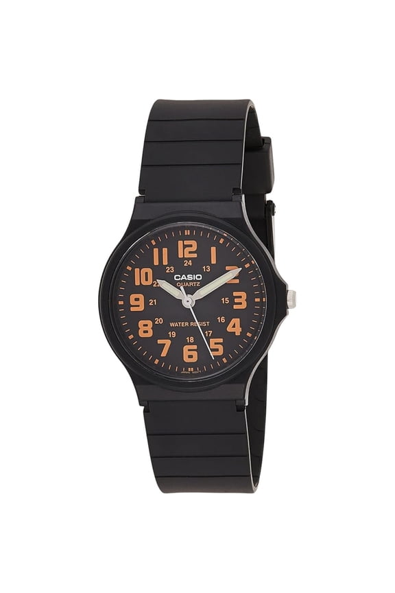 Mens Black Analog Watch with Black Dial and Orange Accents - MQ-71-4BDF