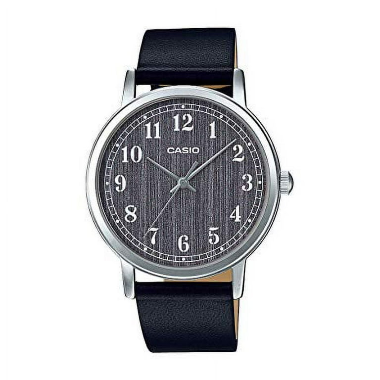 Casio MTP E145L 1B Men s Minimalist Grey Wood Pattern Dial Leather Band Watch Walmart