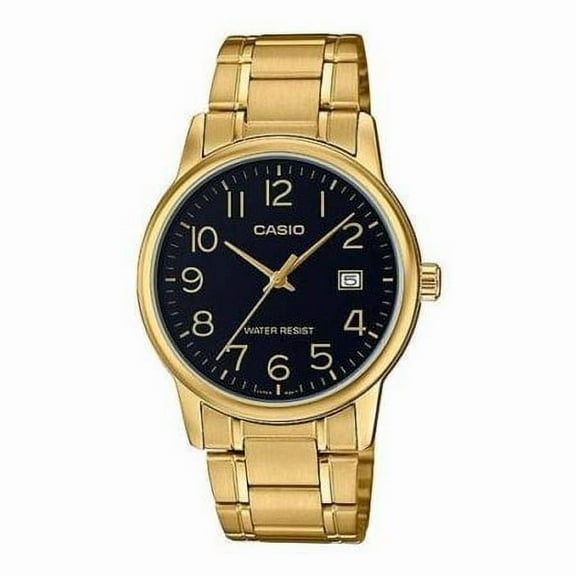 Casio MTP-V002G-1B Men's Standard Stainless Steel Gold Tone Black Easy Reader Dial Analog Watch
