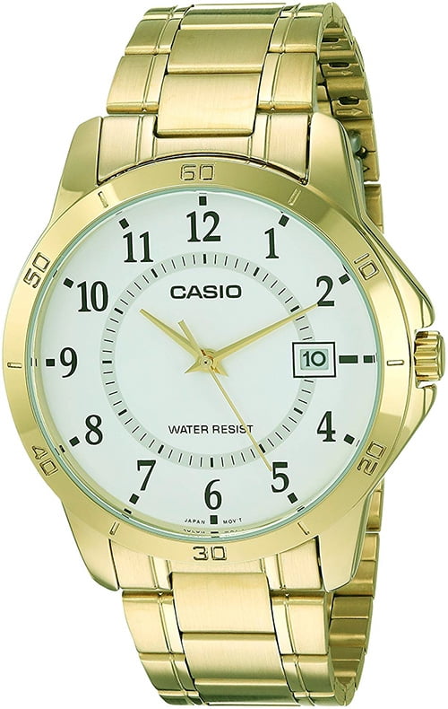 Casio MTP-V004G-7B Men's Gold Tone Stainless Steel White Dial Date Watch