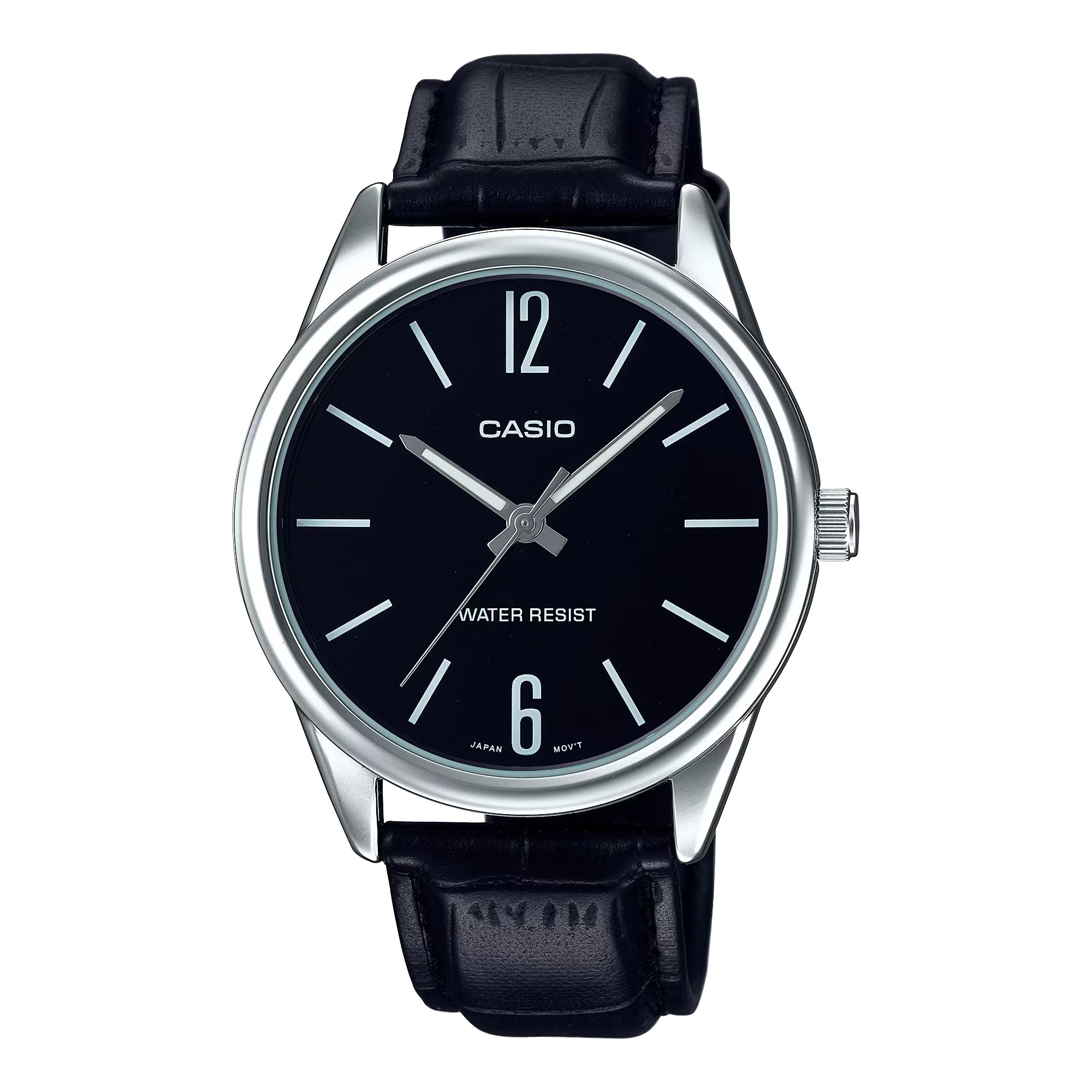 Casio Men’s Black Leather Watch with Black Dial - MTP-V005L-1BUDF