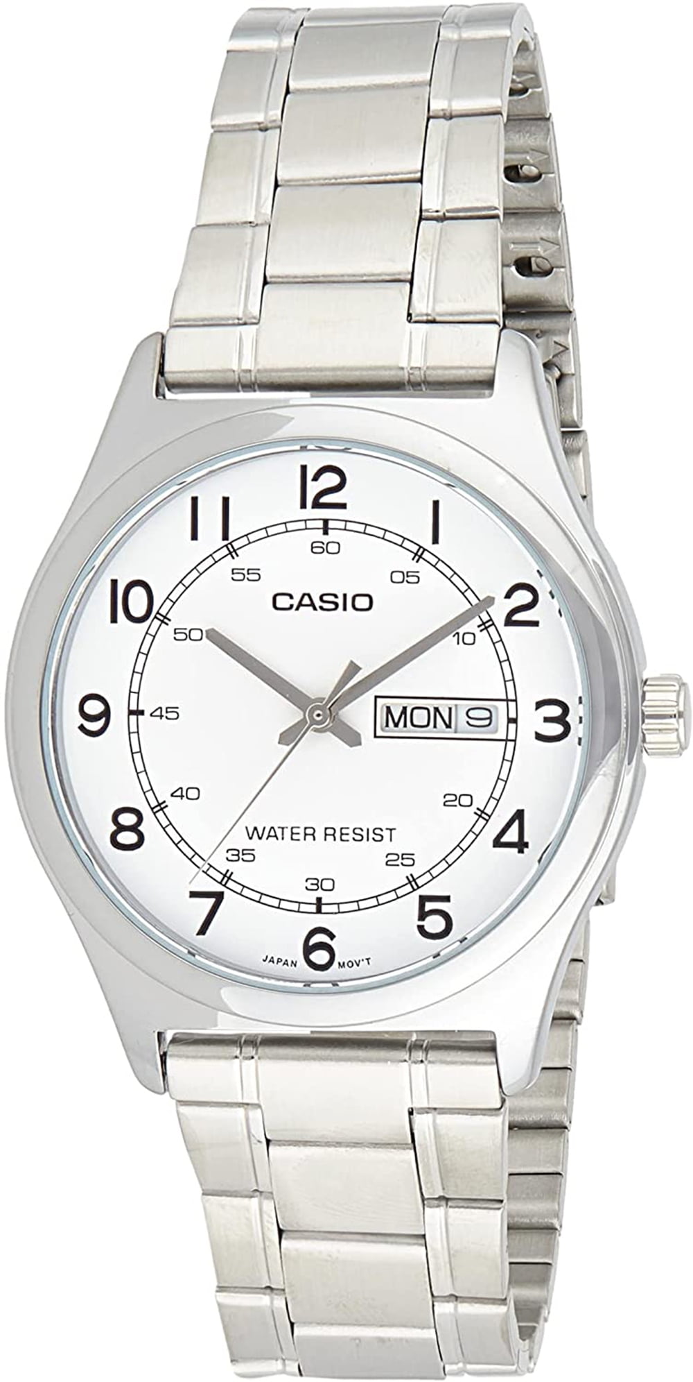 Casio Men's White Dial Day Date Analog Watch with Stainless Steel
