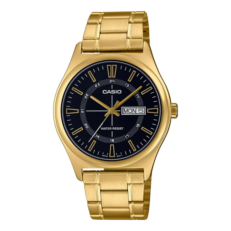 Casio Men's Gold-Tone Stainless Steel Black Dial Analog Watch