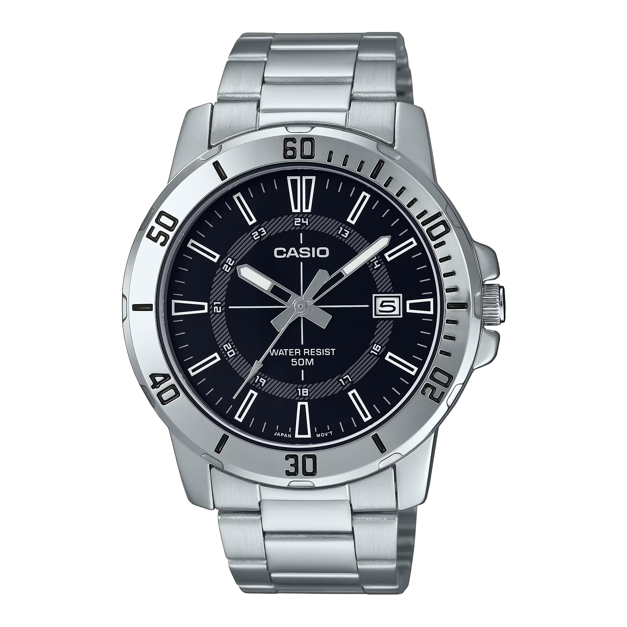 Casio Men’s Silver Analog Watch with Black Dial and Date Display - MTP-VD01D-1CV