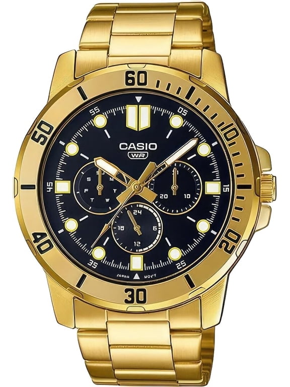 MTP-VD300G-1E Black Analog Gold Stainless Steel Quartz Men's Casual Watch
