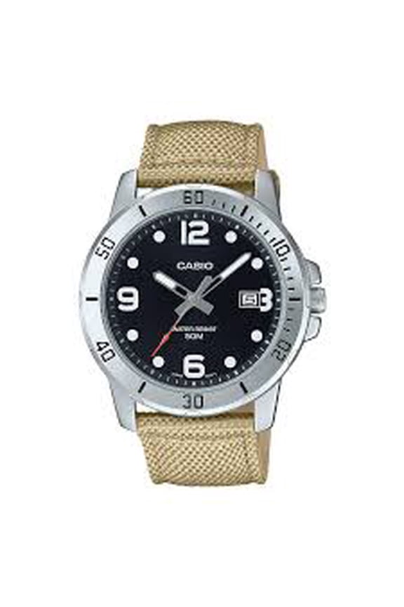 Men Analog Black Dial cloth band Watch Mtp-Vd01c-5bv