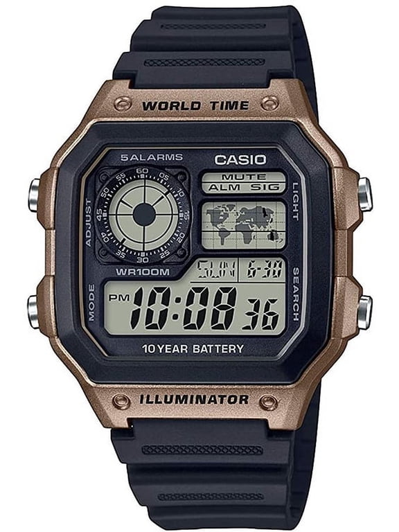 Men's 10-Year Battery Japanese Quartz Watch with Resin Strap, Black, 21 (Model: AE-1200WH-5AVCF)