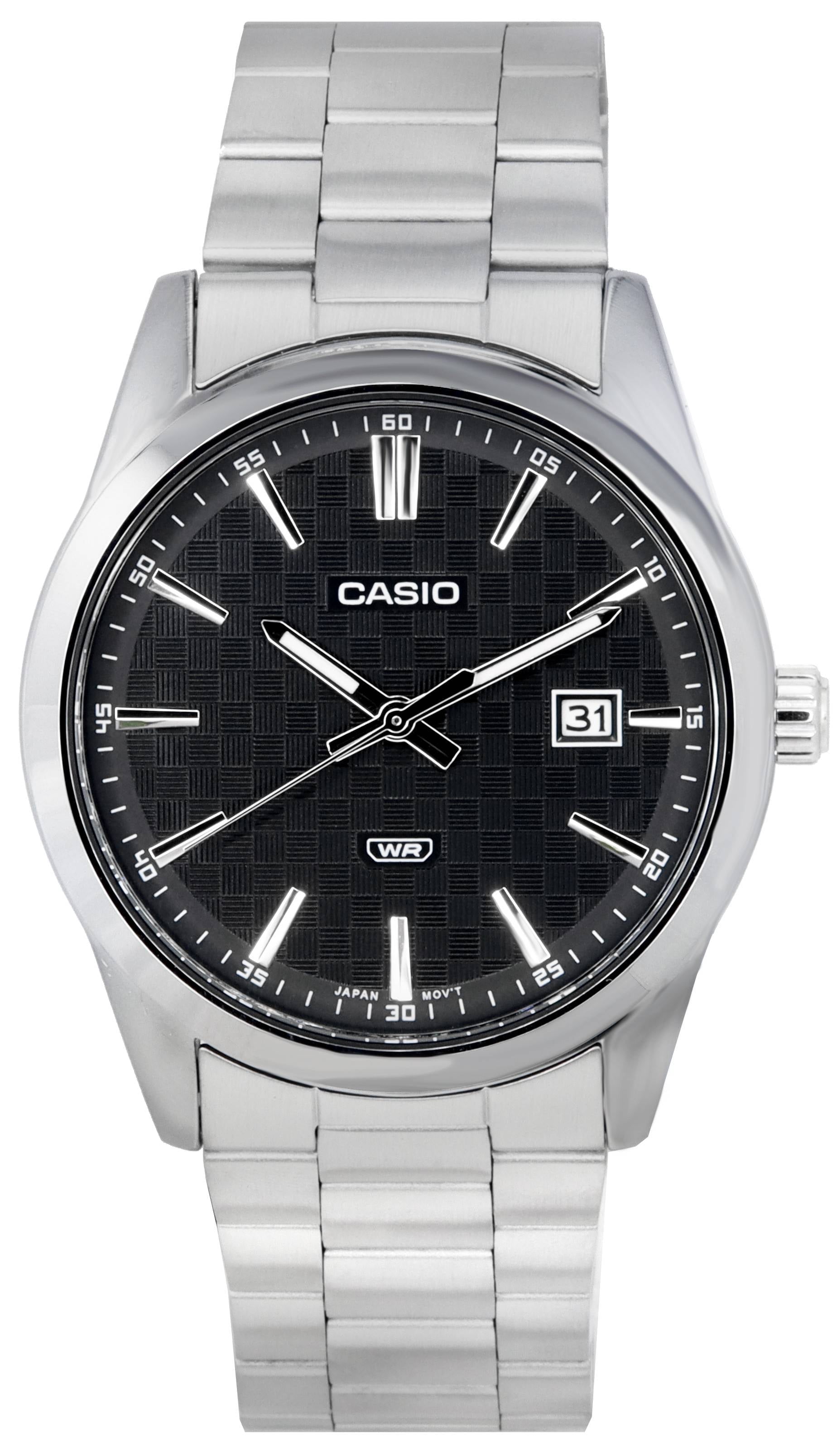 Casio Men's 22 mm Analog Stainless Steel Black Wristwatch, MTP-VD03D-1A