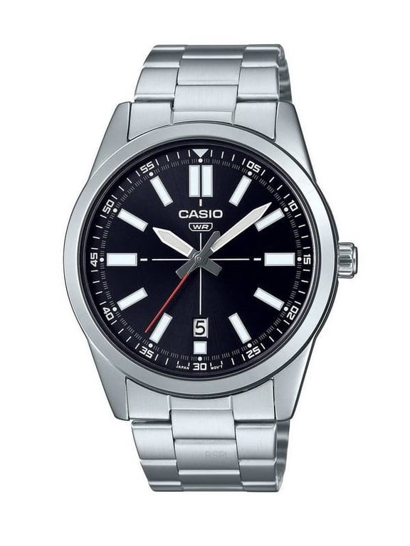 Men's 22 mm Stainless Steel Casual Wristwatches, Black, MTP-VD02D-1E