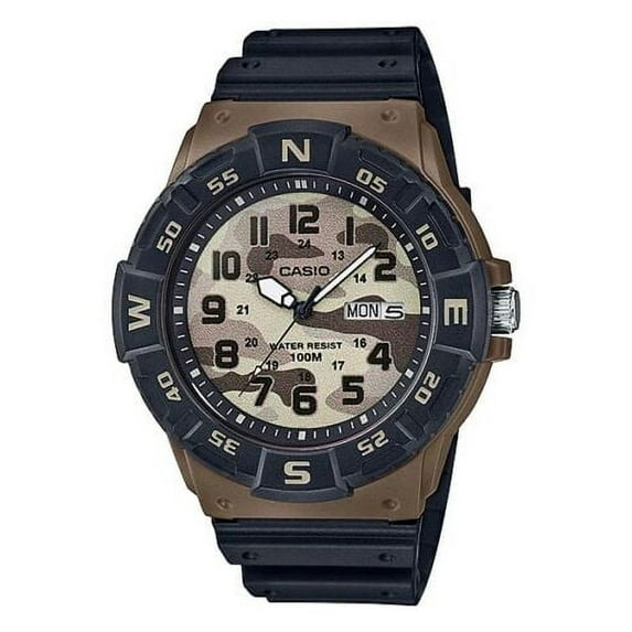 Casio Men's 45mm Camo Dial Plastic Strap Wristwatch, Black & Brown, (MRW220 )