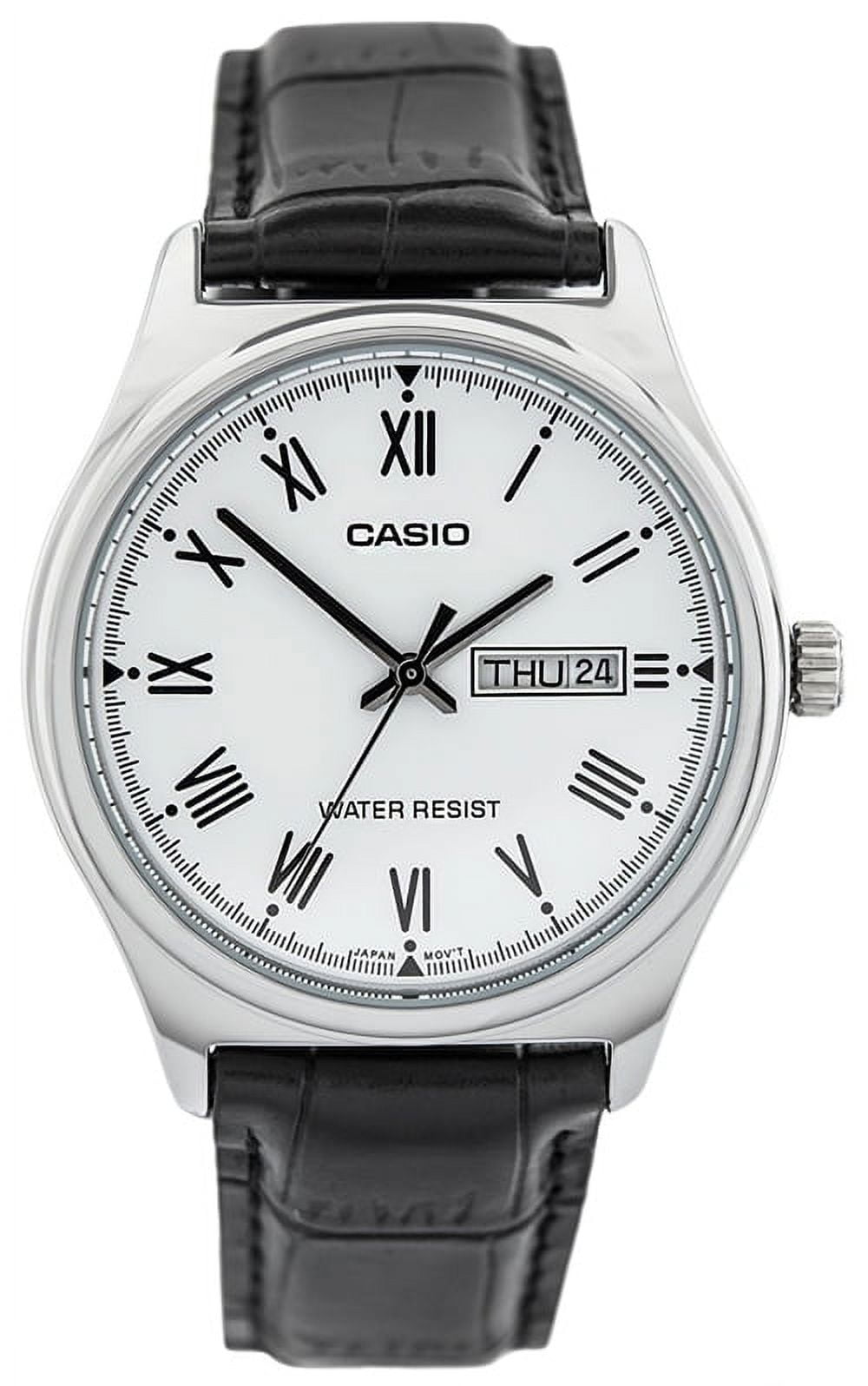 Casio Men's 45mm Stainless Steel Leather Band Wristwatch, Black & White