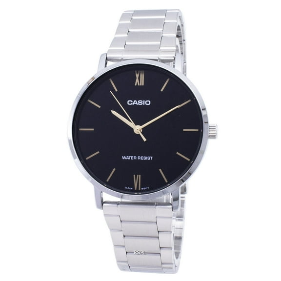 Casio Men's 46mm Stainless Steel Bracelet Wristwatch, Black (MTP-VT01D-1B)