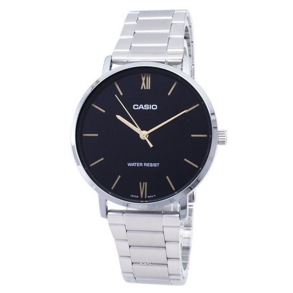 Casio Men's 46mm Stainless Steel Bracelet Wristwatch, Black (MTP-VT01D-1B)