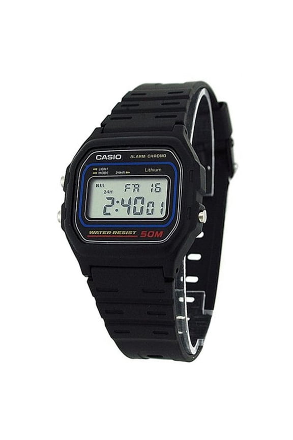 Men's 50M Rubber Digital Wristwatch, Black and Silver