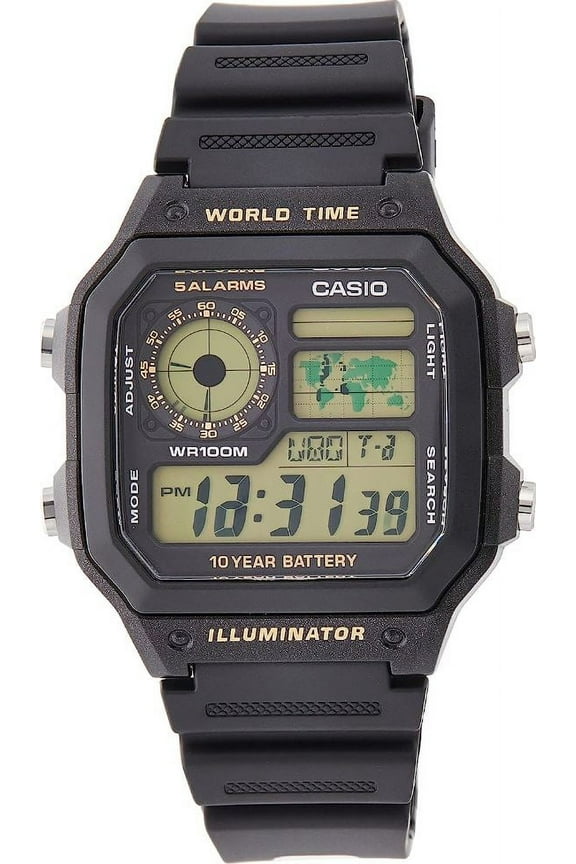 Men's AE1200WH-1BV Black Resin Quartz Sport Digital Watch