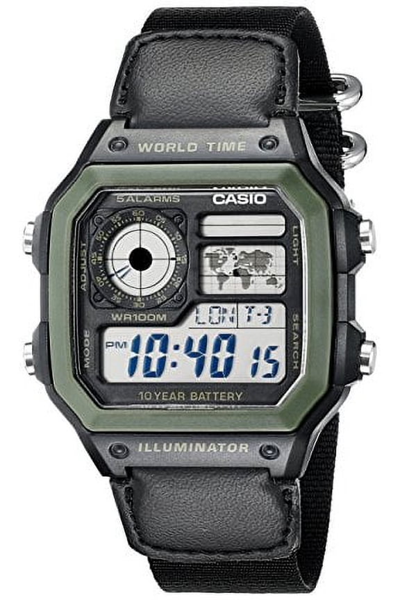 Men's AE1200WHB-1BV Black Resin Watch with Ten-Year Battery